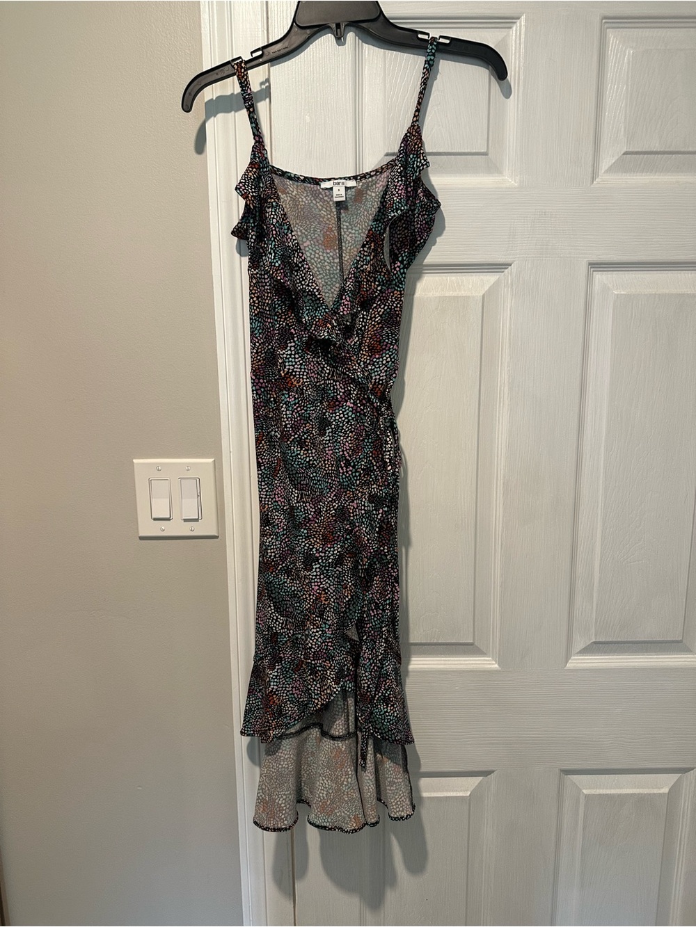 Bar III Black Floral Ruffle Midi Dress